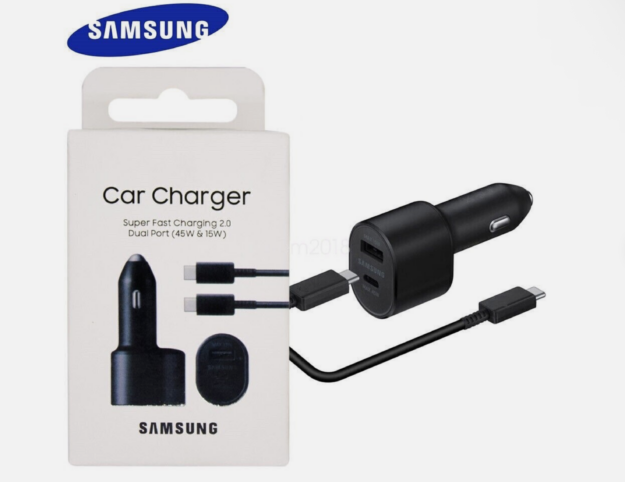 Official Samsung 45W 2 Ports Super Fast Charging Dual Car Charger w/ Cable