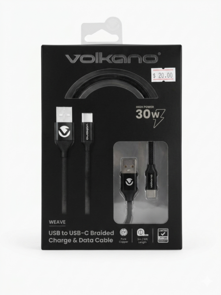 Volkano On-The-Go Type-C to Type-C 30w Cable – Black