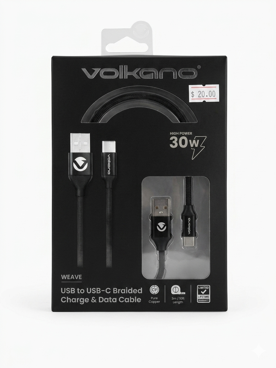 Volkano On-The-Go Type-C to Type-C 30w Cable – Black