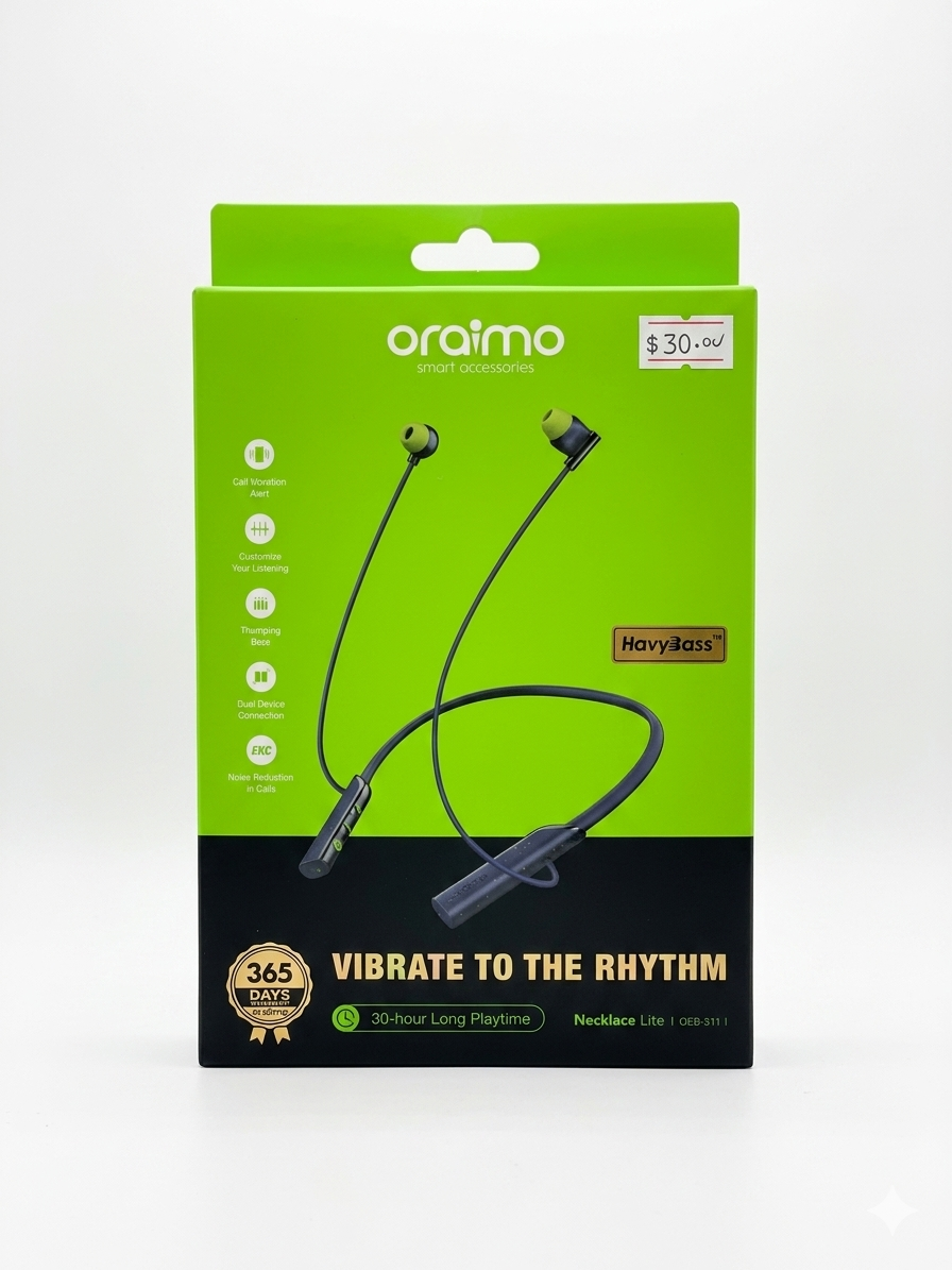 Oraimo Necklite Wireless Neckband Earbuds, Wearable around Neck Headphones.